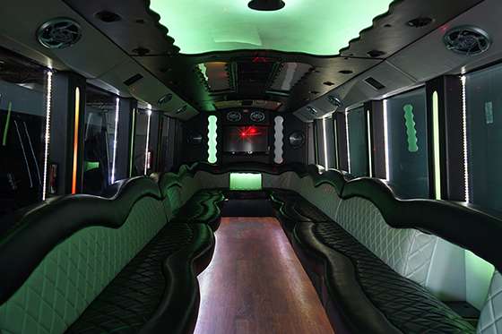 Limo-style seating, bar, great for large groups